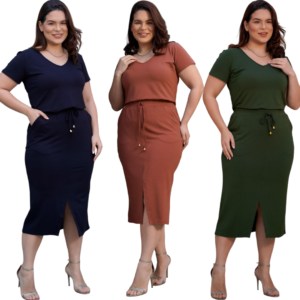 Conjunto em Viscolycra Premium Cores Lisas - Saia Como elástico na cintura e bolsos funcionais + Blusa