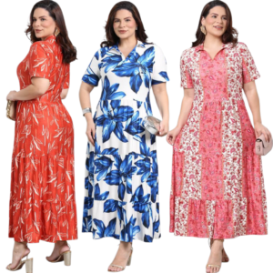 Vestido Longo Estampado com Gola Polo